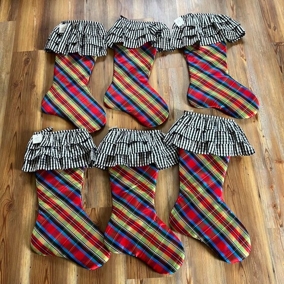 Lot of 6 NWT d. stevens Christmas Stockings Nutcracker Plaid Taffeta Ruffled Gin - Picture 8 of 8